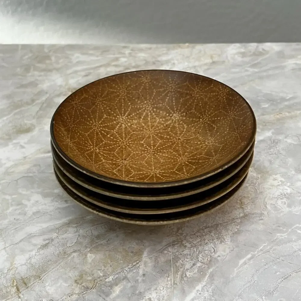 Thai Wax Resist MCM Pottery Shallow Bowls 6.5